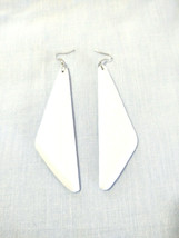 Bohemian White Wood Triangle Geo Shaped Flat Hand Painted Wooden Earrings 4 1/2&quot; - £6.77 GBP