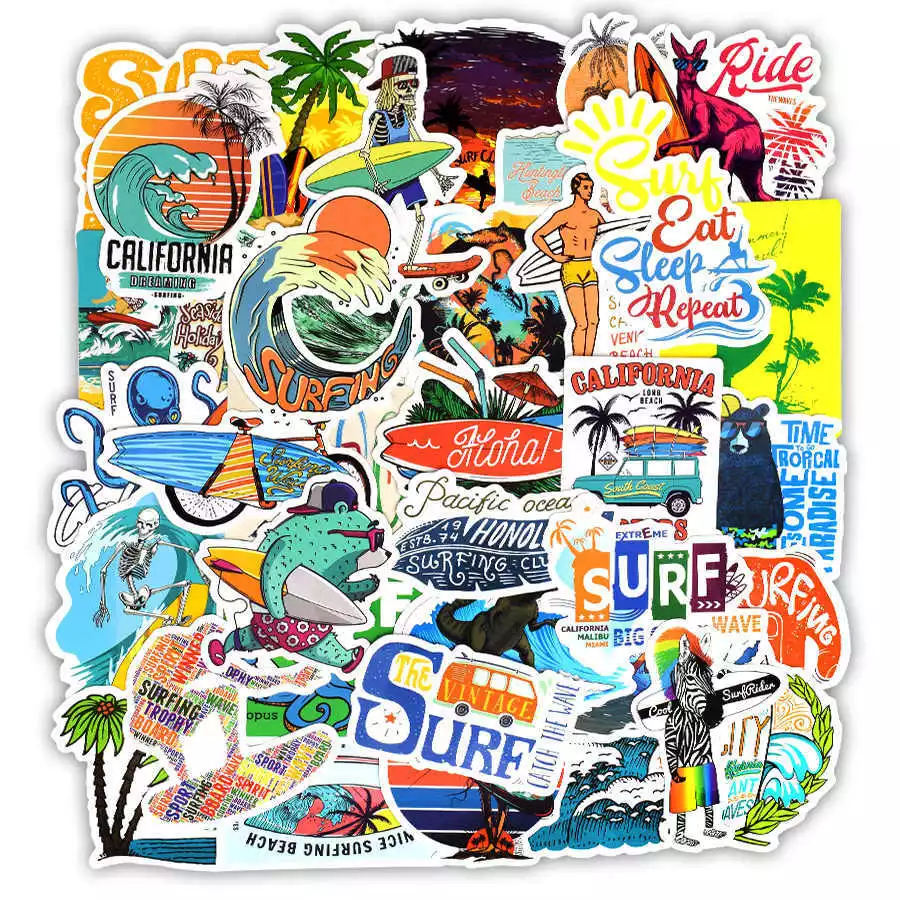 New 20pcs Surfing Stickers Decals Surf Water Vintage Coast - $20.99