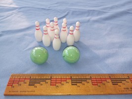 Bowling Pins &amp; Ball Set , cake topper, tiny toy miniature Vintage, marbles - $10.00