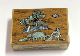 Mt Da Nang Marble Inlaid Trinket Box Farmer ploughing with oxen Vietnam 4&quot; - £35.66 GBP