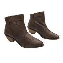 Journee Collection Womens 7 Cassie Boot Stacked Heel Brown Perforated Leather - $37.04