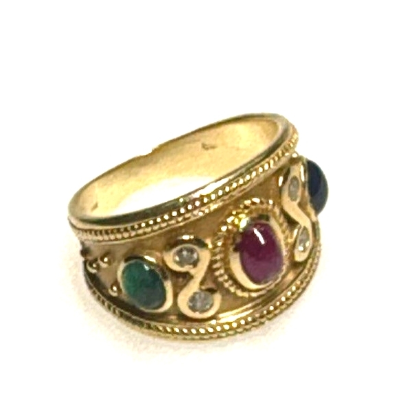 14k YELLOW  GOLD DIAMOND AND ASSORTED GEMSTONES RING SIZE 6.5 SKY Item image 4