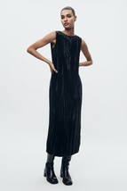 ZARA BLACK WRINKLED VELVET DRESS ZW COLLECTION ~ SMALL - £62.90 GBP