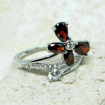 Butterfly Engagement &amp;Bypass Ring 14K White Gold Plated 1.5Ct Pear CZ Red Garnet - £84.49 GBP