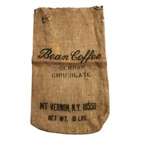 Vtg Burlap B EAN Coffee 10lb Sack Mt Vernon New York German Chocolate - $14.36