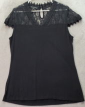 INC International Concepts Blouse Top Womens XL Black Rayon Lace Trim Cap Sleeve - £14.74 GBP