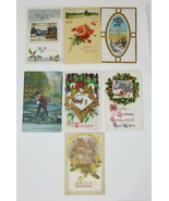 New Years Christmas Vertical Postcards Posted Set of 7 Antique - £11.29 GBP