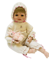 Kathy Smith Fitzpatrick Baby Girl Porcelain Doll 25-in Knit Romper Pink Bunny - £33.74 GBP