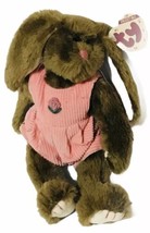 Ty Rose Rabbit Attic Treasure 9&quot; Wearing Pink Corduroy Overalls 1993 - £10.87 GBP