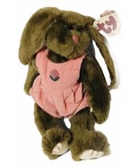 Ty Rose Rabbit Attic Treasure 9&quot; Wearing Pink Corduroy Overalls 1993 - £10.82 GBP