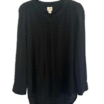 Chicos Black Eyelet Button Down Blouse Women S Long Sleeves Embroidered Lace - £15.19 GBP
