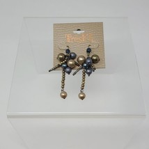 Treska Earrings Dangle Pearl Style Beading Blue Gold Silver Tone - £10.27 GBP