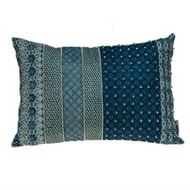 Blue and Aqua Beaded Embroidered Decorative Throw Pillow - £46.08 GBP