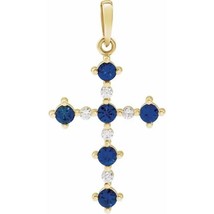 Authenticity Guarantee 
14k Yellow Gold Lab-Created Blue Sapphire and Diamond... - £418.19 GBP