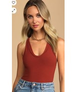 Free People Speed Dial Ribbed Bodysuit in Rust - Sz XS NWOT - £9.56 GBP