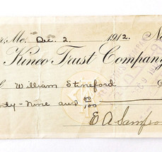1912 Kineo Trust Company Bank Check E.A. Sampson Dover Maine Signed 1027... - $369.57 MXN
