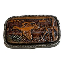 Vintage Flying Duck Leather Belt Buckle Metal Backed Rustic Hunting Bird - £21.93 GBP