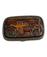 Vintage Flying Duck Leather Belt Buckle Metal Backed Rustic Hunting Bird - $37.48 CAD