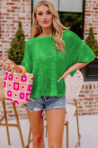 Green Pointelle Knit Scallop Edge Short Sleeve Top - $238.46 MXN