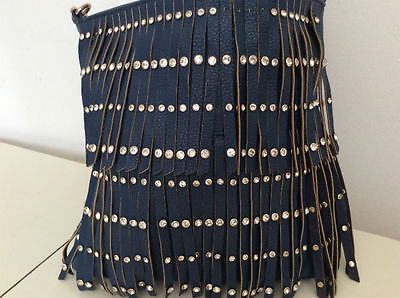 Primary image for New York Street Style Women Crossbody Messenger Tassled Bag w/ Rhinestone Blue