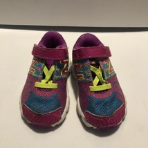 Neon purple & yellow new balance toddler sneakers size 4 hook & loop - $16.82