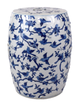 Blue and White Porcelain Bird Motif Garden Stool 18&quot; - £246.07 GBP