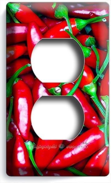 HOT RED CHILI PEPPERS DUPLEX OUTLET WALL PLATE COVER DINING KITCHEN PANTRY DECOR