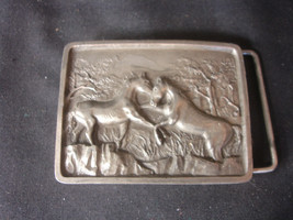 Old Vtg 1978 Indiana Metal Craft Silver Tone Fighting Horse Horses Belt Buckle - £23.88 GBP