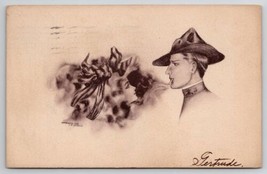 Fantasy Handsome Soldier Smoking Beautiful Woman Appears Postcard R29 - £10.16 GBP