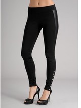 Guess Women&#39;s Faux Leather Panel Snap Hem Leggings Small (pb131) - £54.05 GBP