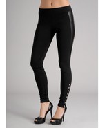 Guess Women&#39;s Faux Leather Panel Snap Hem Leggings Small (pb131) - $466.86 MXN