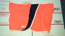 Nike TEMPO Women&#39;s Running Shorts Sz L ORANGE NAVY BLUE TRIM Design - $24.99