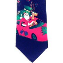 Hallmark Christmas Tie 60&quot; Santa &amp; Reindeer Sports Car Black w/Graphic 1... - £6.81 GBP