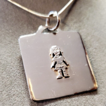 All Solid 925 STERLING SILVER Handmade Girl Child Square Pendant 18&quot; Nec... - £28.06 GBP