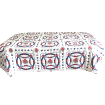 Handmade Quilt Cottage Core 80x88 Wedding Ring Roses Blue Red Pink Off White - £72.10 GBP