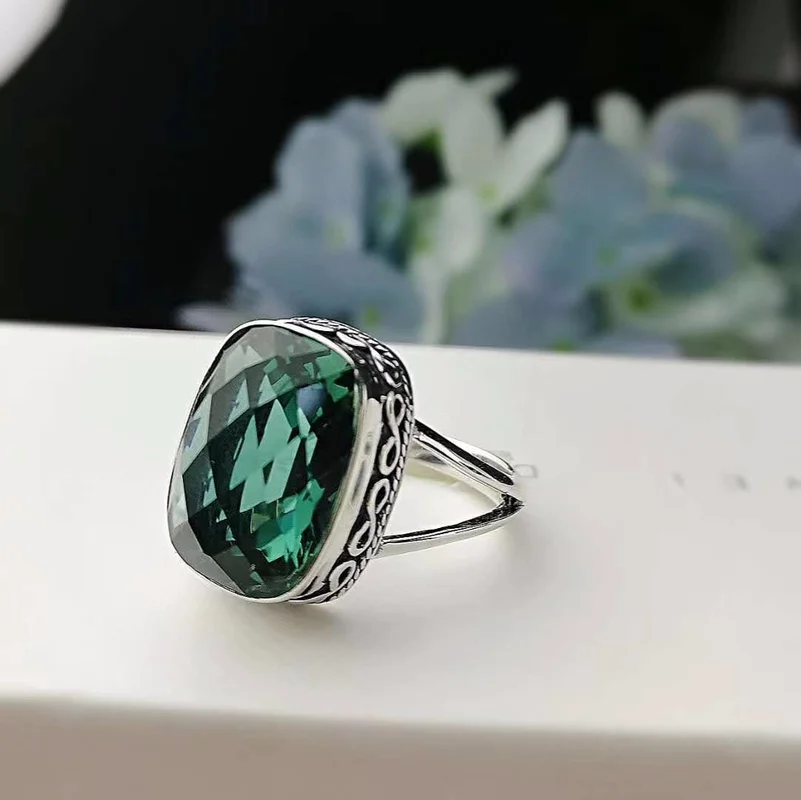 Real Pure Ring 925  Silver  Green Crystal Party Engagement Rings For Women Gemst - $68.49