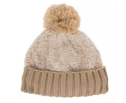 Cedarwood Threads ~ Taupe &amp; White ~ Cuffed ~ Pom Pom ~ Beanie ~ Hat - £14.94 GBP