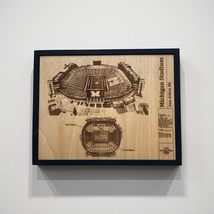 Michigan Stadium Blueprint Art, Wooden Wall Decor, Black Frame, Laser En... - $29.39