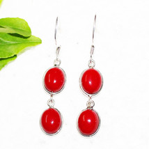 925 Sterling Silver Coral Earrings Dangle Handmade Jewelry Birthstone Earrings - £39.98 GBP