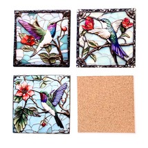 Hummingbird Coaster Set – Stained Glass Style – Set of 4 Ceramic Coaster... - $504.25 MXN