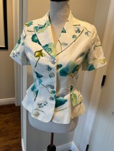 Guy Laroche Cotton White Floral Print Short Sleeve Fitted Jacket SZ 38 F... - €87,55 EUR
