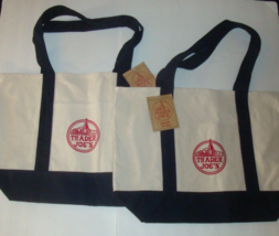 Trader Joe&#39;s Reusable Heavy Duty Cotton Canvas Tote Bag Large Size Navy - Qty 2 - £19.08 GBP