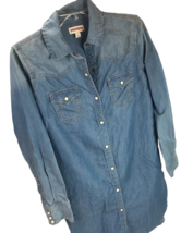 True Religion Western Denim Shirt Dress Blue Long Sleeve Pearl Snap S rockabilly - $29.69