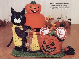 Plastic Canvas Halloween Black Cat Candy Dish Scary Crow Mobile Frame Patterns - £8.05 GBP