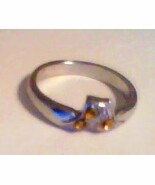 CITRINE THREE-STONE RING IN JOURNEY SETTING - SIZE 6.5 - £3.98 GBP