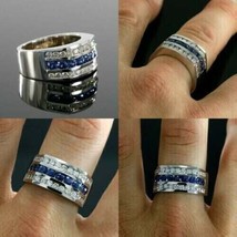 2Ct Round Cut Lab-Created Sapphire Men&#39;s Wedding Band Ring 14k White Gold Plated - £156.47 GBP