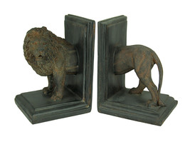 Antique Stone Finish Lion Top and Tail Bookend Set - £31.64 GBP