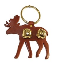 BROWN MOOSE DOOR CHIME - LEATHER w/ SLEIGH BELLS - Amish Handmade in the... - £19.95 GBP