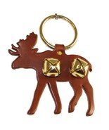BROWN MOOSE DOOR CHIME - LEATHER w/ SLEIGH BELLS - Amish Handmade in the USA - £19.84 GBP
