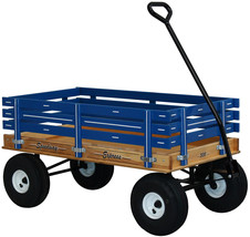 AMISH HEAVY DUTY WAGON 40x22 Bed Solid Quality Wood Garden Cart - BLUE - £284.44 GBP